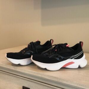 Saucony Black and White Athletic Sneakers with Pink Accents